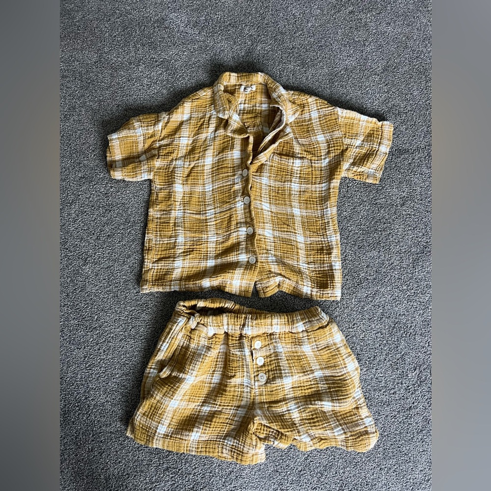 Madewell Women’s Lightestspun Oversized Short Pajama Set Plaid EarthenGold Small